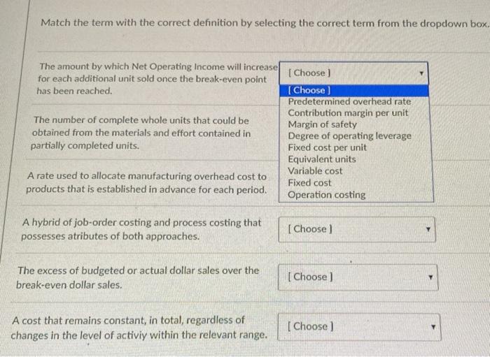  Match the term with the correct definition by selecting the correct