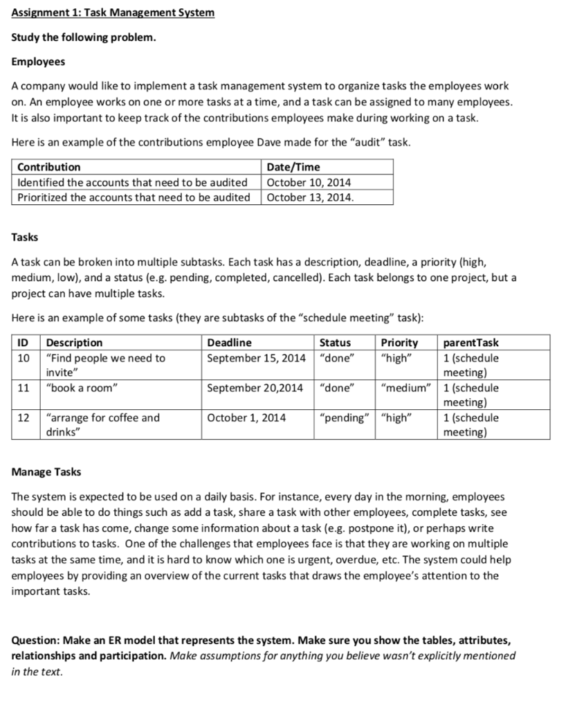  Assignment 1: Task Management System Study the following problem Employees A