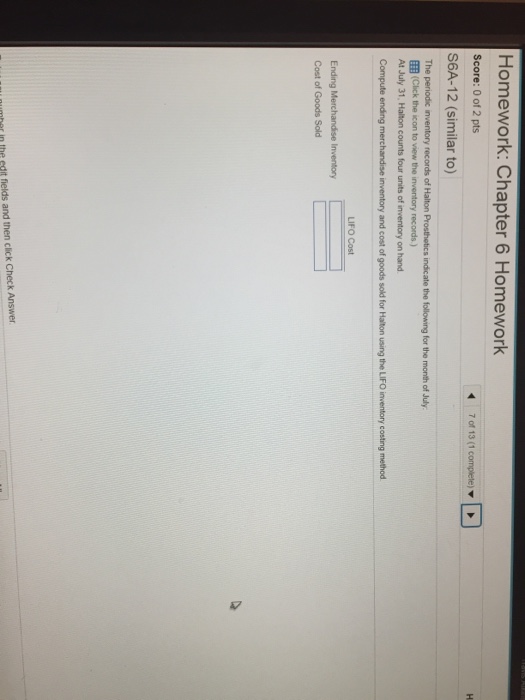  S6A12 Accounting math question. Please answer in format shown. Homework: Chapter