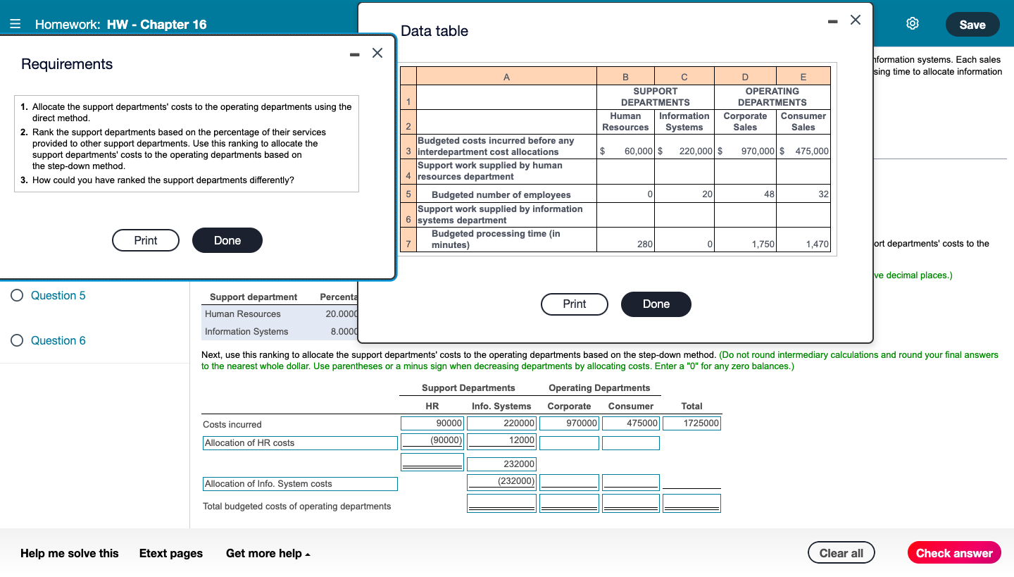  Homework: HW - Chapter 16 Data table Requirements 1. Allocate the