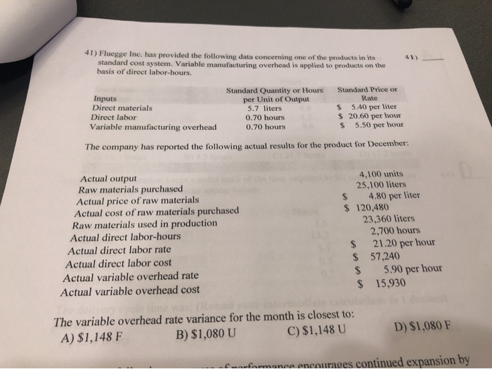  41) Fluegge Inc. has provided the following data concerning one of