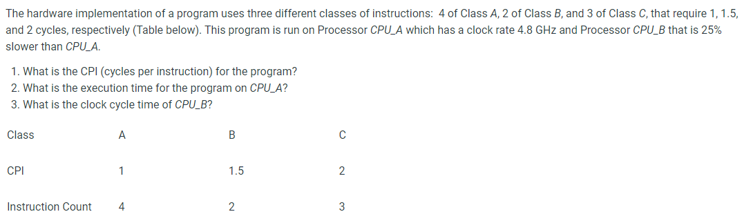 Please show steps The hardware implementation of a program uses three different