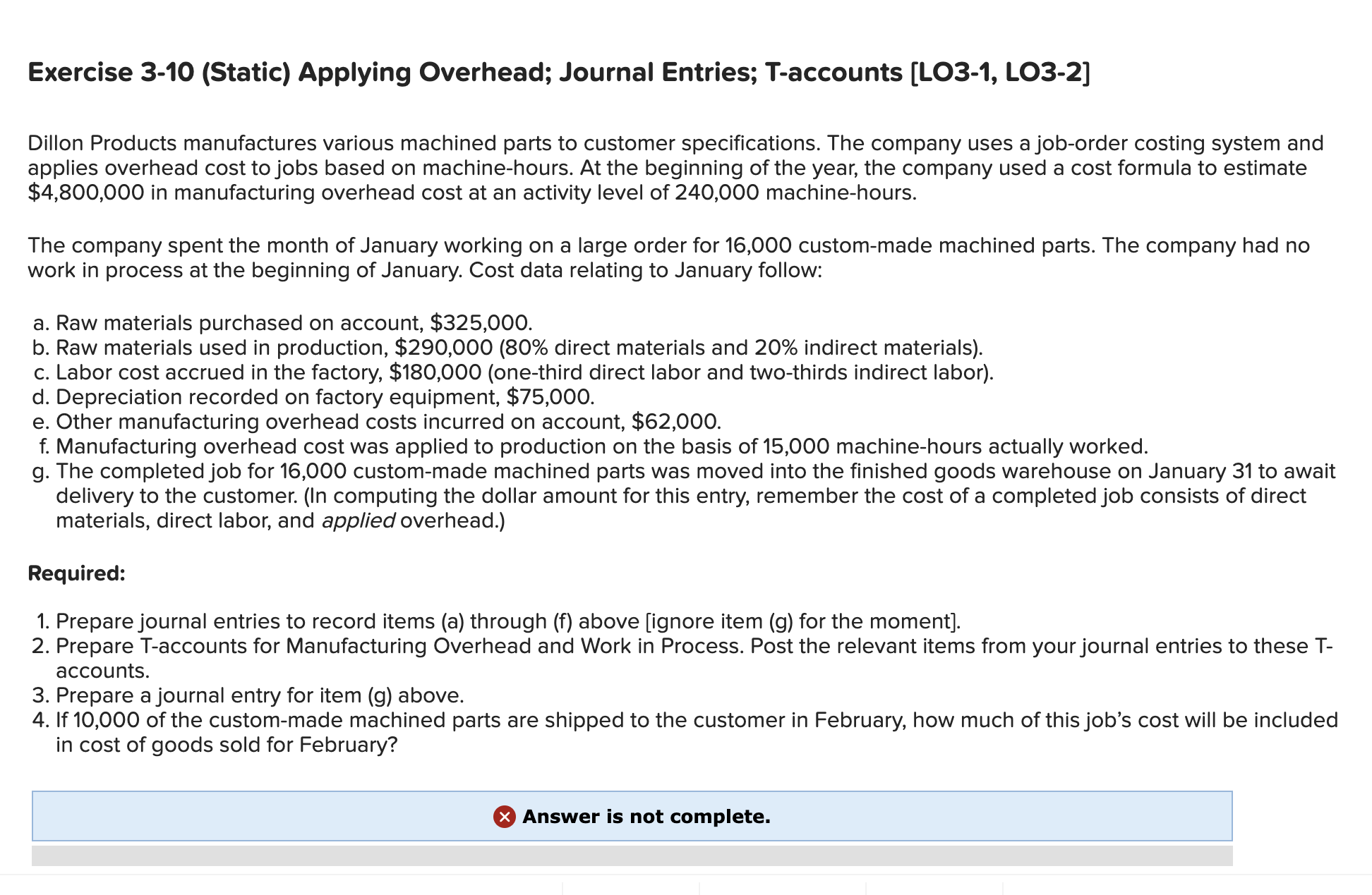 on a large order for 16,000 custom-made machined parts. The company had