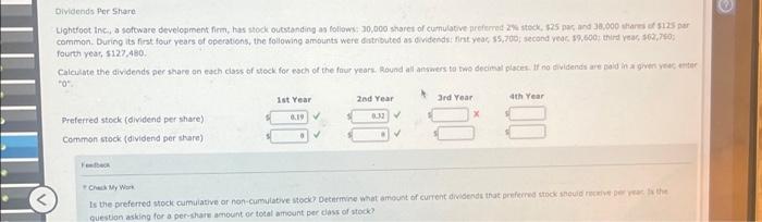  Dividends Per Share Lightfoot Inc., a software development firm, has stock
