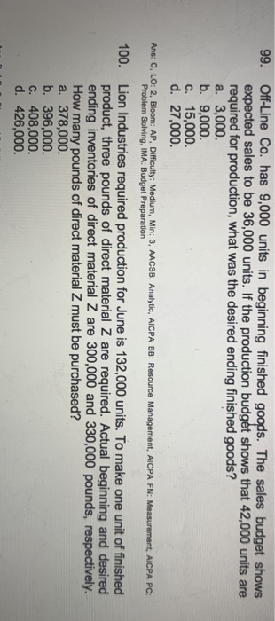  99. Off-Line Co. has 9,000 units in beginning finished goods. The