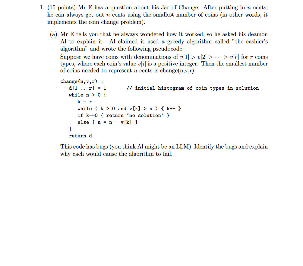  (15 points) Mr E has a question about his Jar of