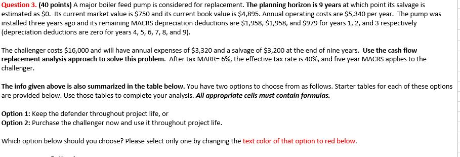  Question 3. (40 points) A major boiler feed pump is considered