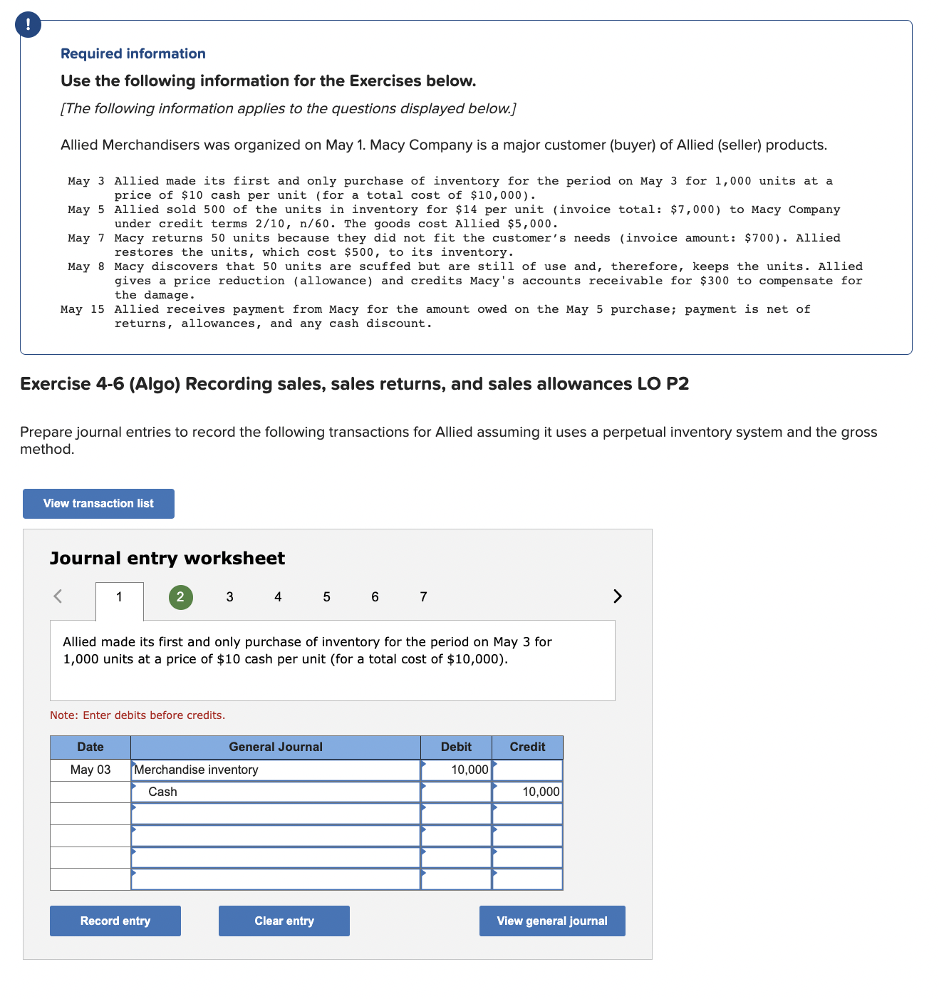 Required information Use the following information for the Exercises below. [The