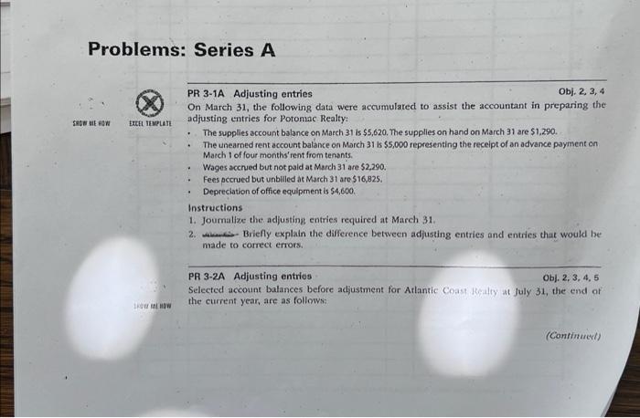  Problems: Series A PR 3-1A Adjusting entries Obj. 2,3,4 On March