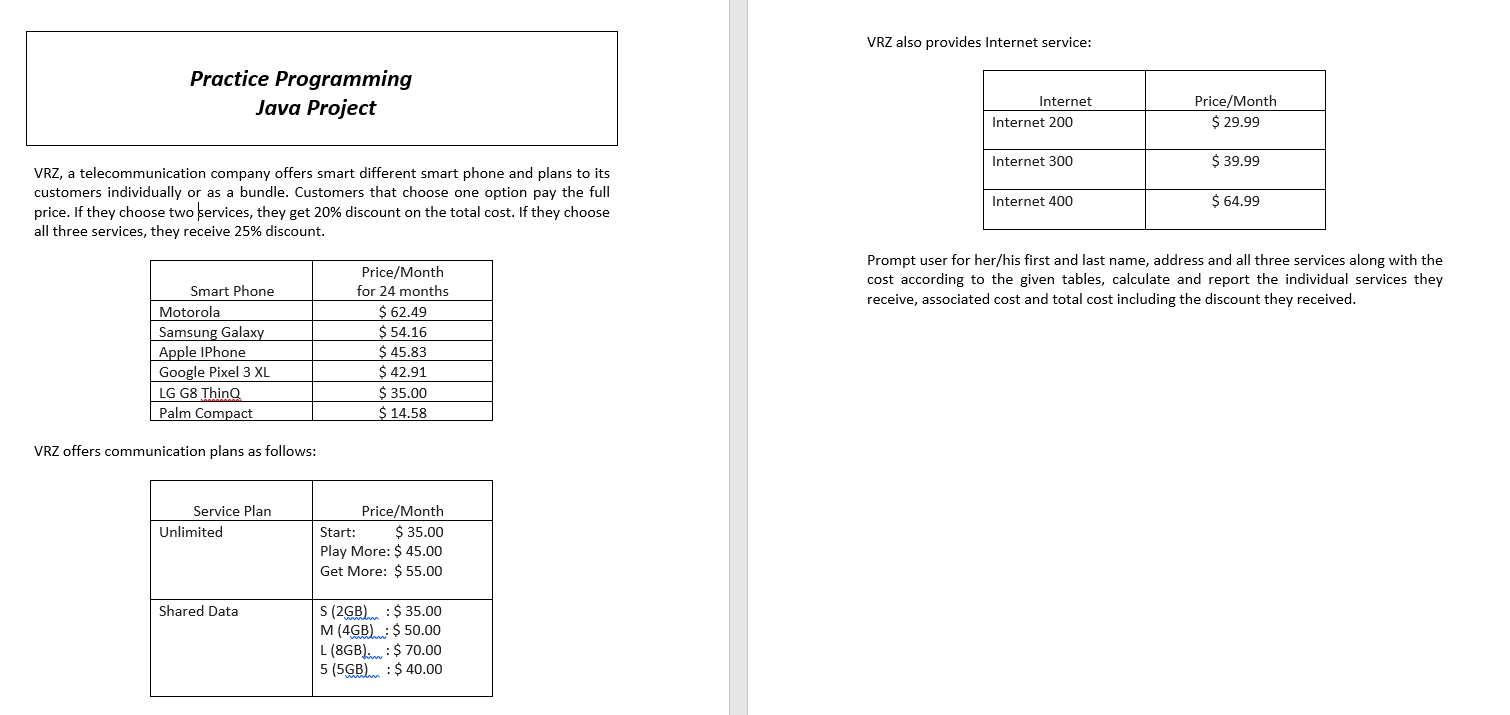  VRZ also provides Internet service: Practice Programming Java Project Internet Internet
