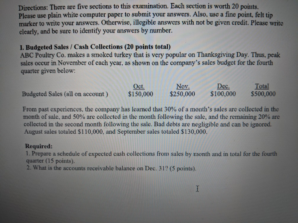 Directions: There are five sections to this examination. Each section is