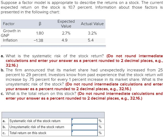  Suppose a factor model is appropriate to describe the returns on