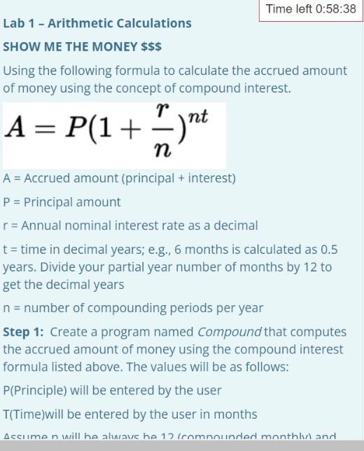 c++ programming Lab 1 - Arithmetic Calculations SHOW ME THE MONEY \$\$\$