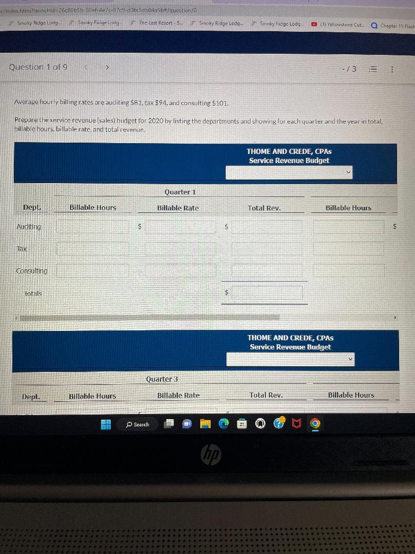 service revenue (sales) budget for the coming year (2020). The practice is