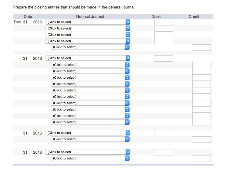 THE ANSWER PLEASE. :) On December 31, 2016, the Income Statement section