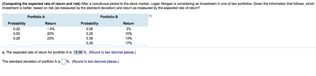  (Computing the expected rate of return and risk) After a tumultuous