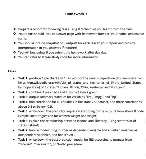 Please help me with this RStudio homework. Homework 1 Prepare a report