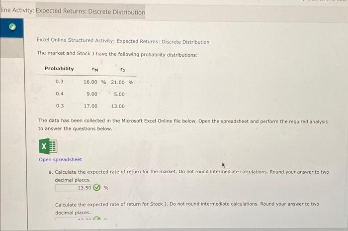  line Activity: Expected Returns: Discrete Distribution Excel Online Structured Activity: Expected