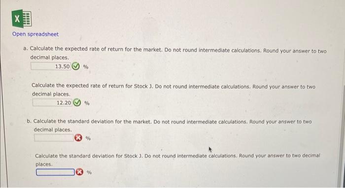 Returns: Discrete Distribution The market and Stock J have the following probability