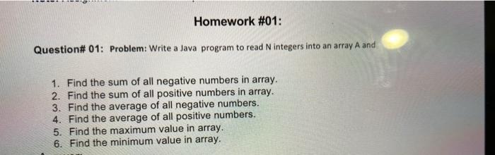  Homework #01: Question# 01: Problem: Write a Java program to read