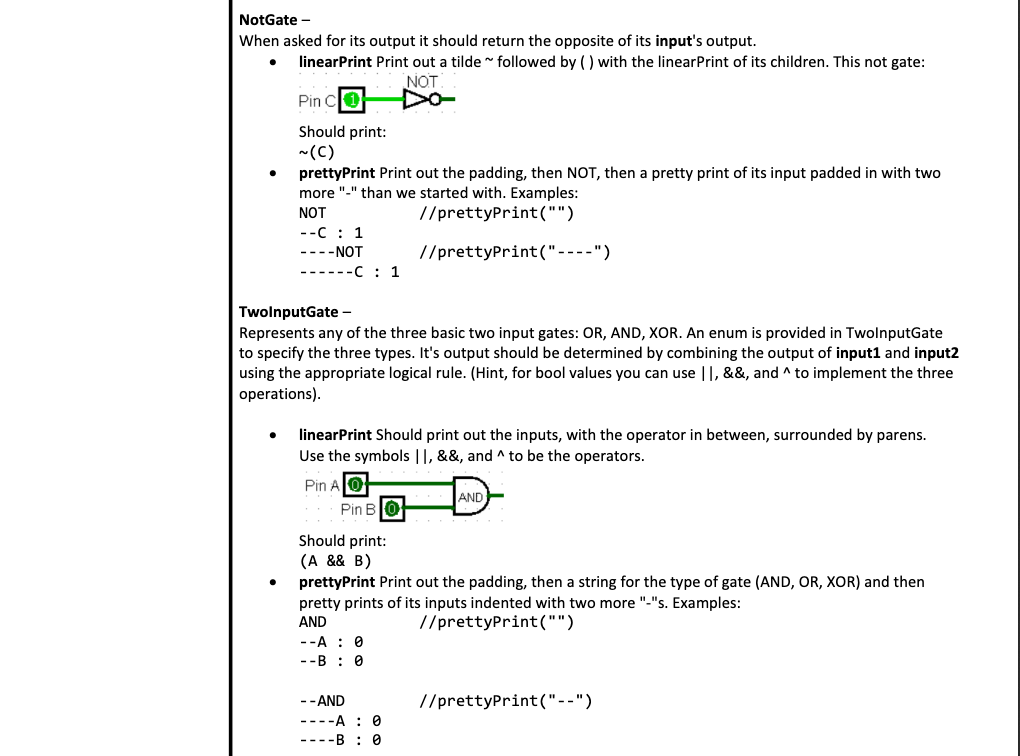final structure (see below for implementation tips) getoutputO: bool +prettyPrint(string padding) +linearPrinto
