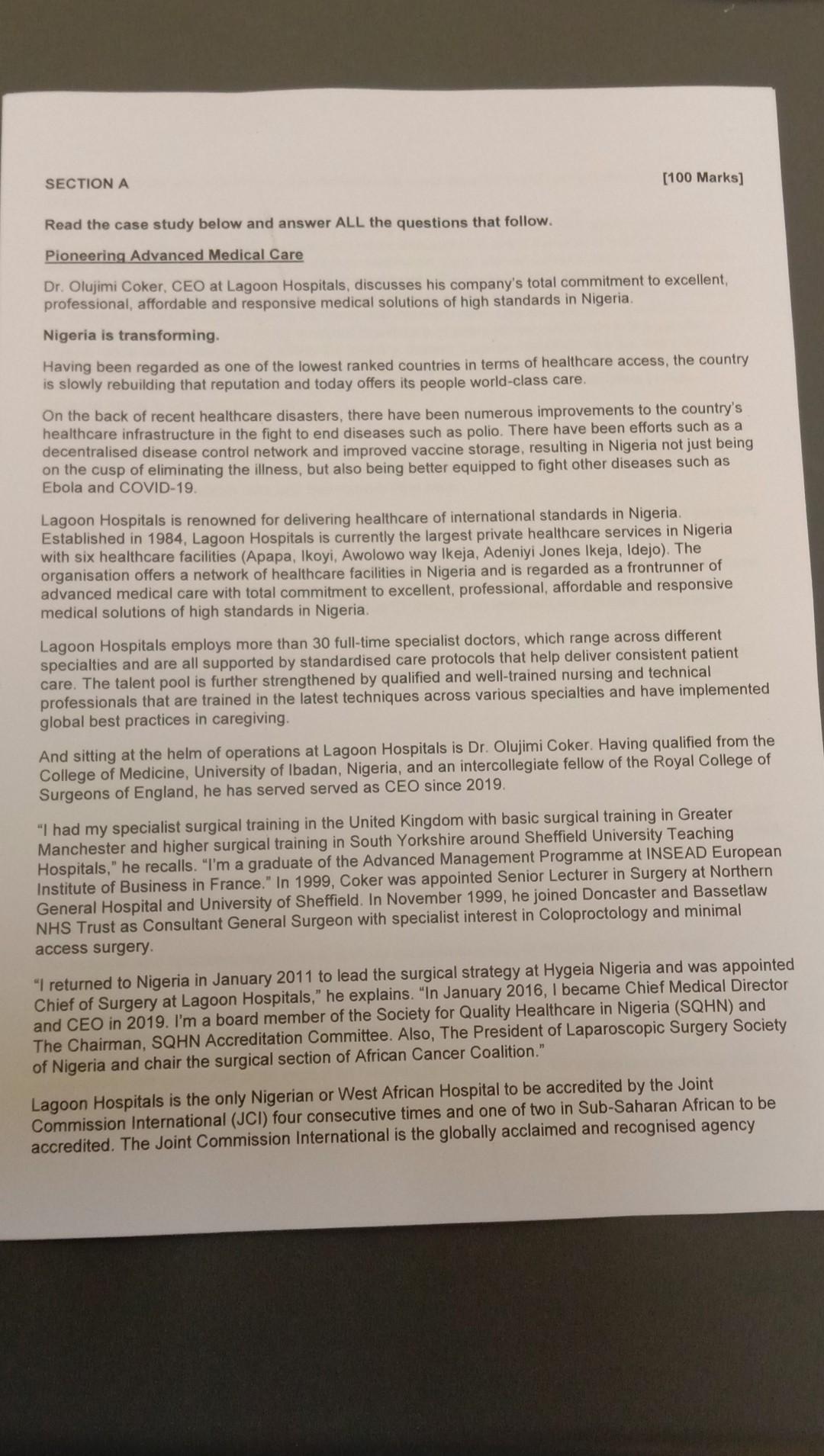  please assist with question 4 SECTION A [100 Marks] Read the