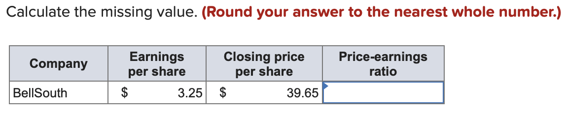  Calculate the missing value. (Round your answer to the nearest whole