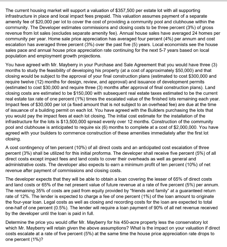 of land and the market data. Answer the following: Calculate the purchase