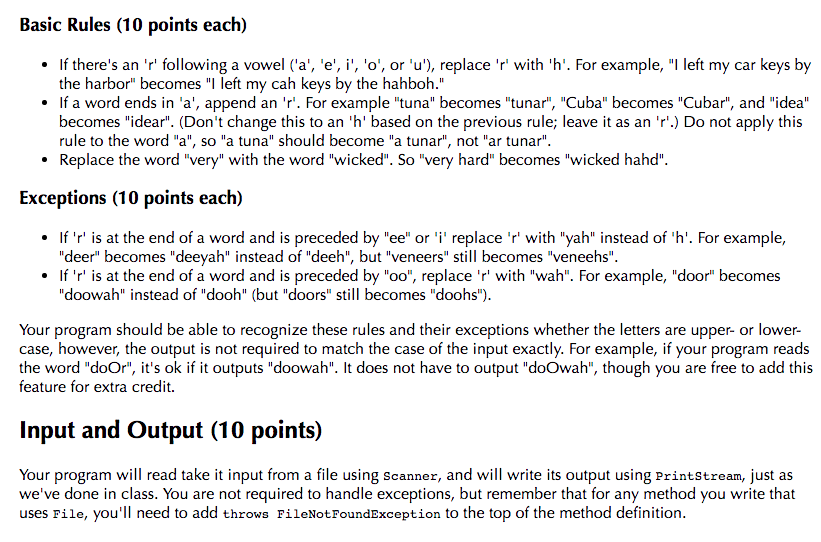 This assignment will provide you with practice with String and file processing.