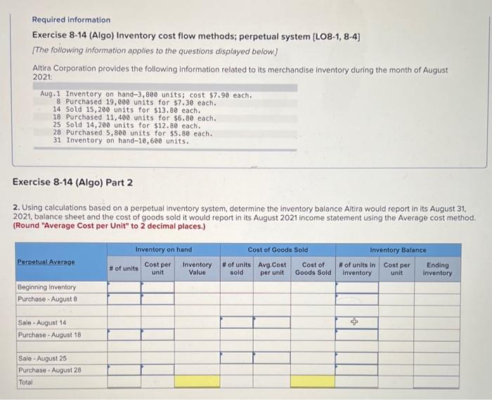 system [LO8-1, 8-4] [The following information applies to the questions displayed below]