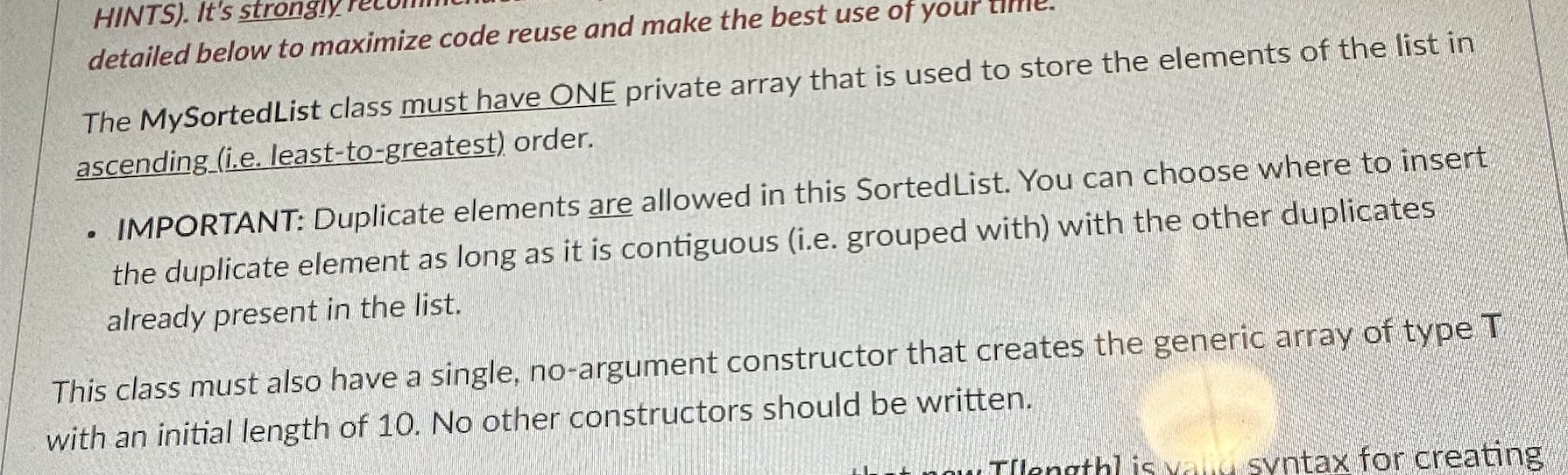 other experts) Please write a class named MySortedList that provides an implementation