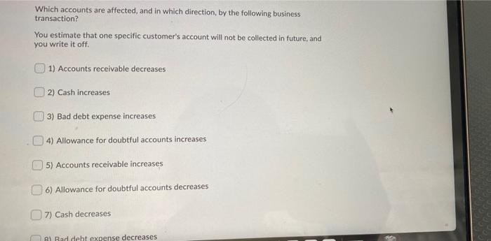 the following business transaction? For this question, ignore inventory and cost of