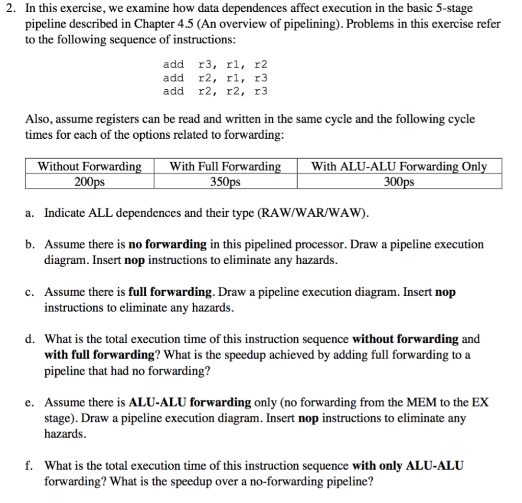 2. In this exercise, we examine how data dependences affect execution