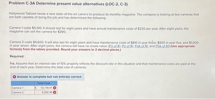  Problem C-3A Determine present value alternatives (LOC-2, C-3) Hollywood Tabloid needs
