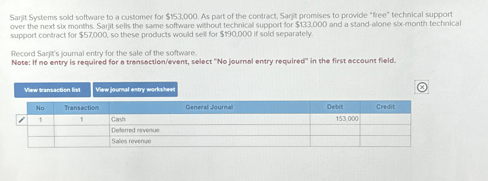  Sarjit Systems sold software to a customer for $153,000. As part