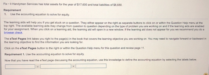  Fix - it Handyman Services has total assets for the year
