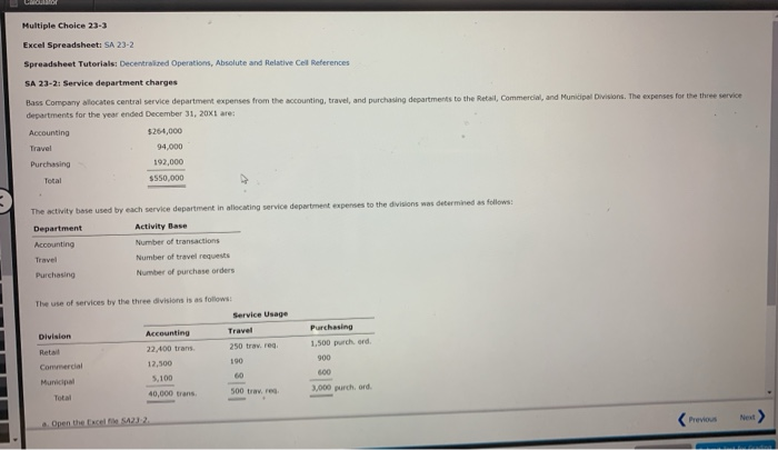  i am so confused please help! Multiple Choice 23-3 Excel Spreadsheet: