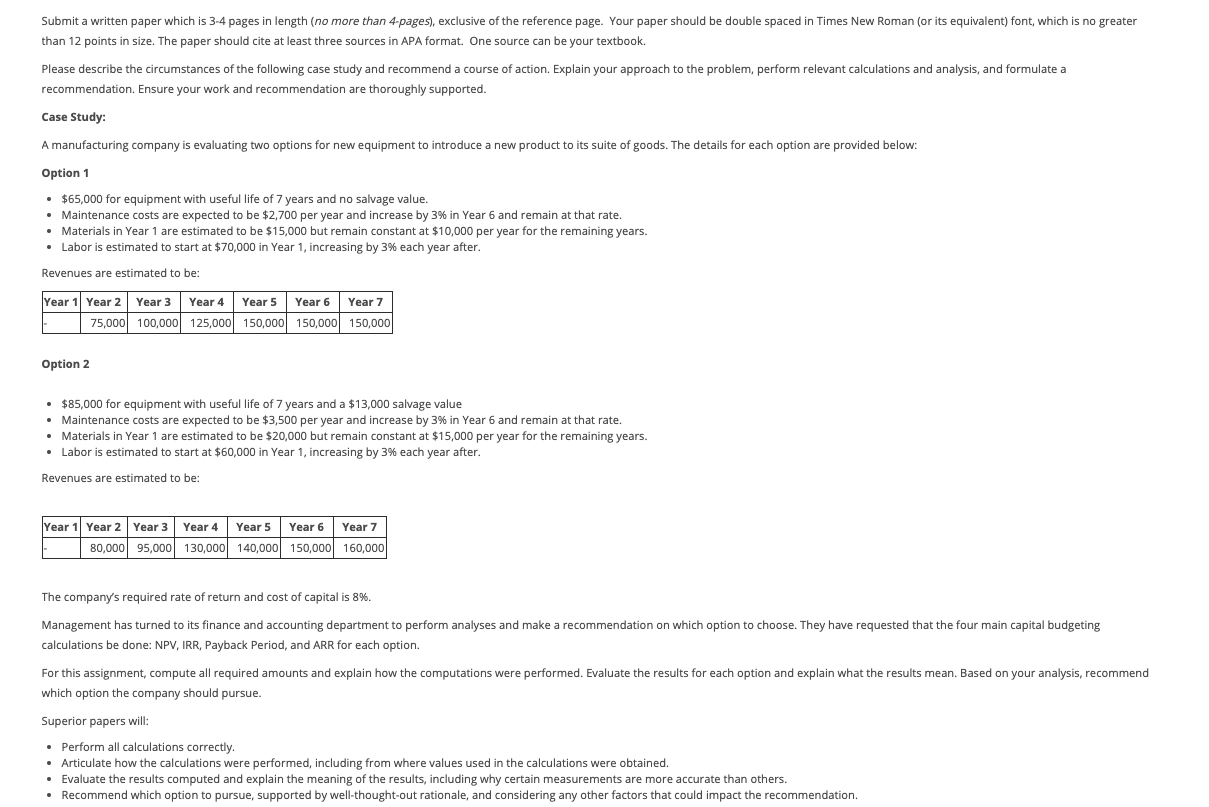Submit a written paper which is 3-4 pages in length (no