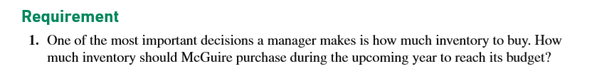 decisions) McGuire Industries prepares budgets to help manage the company. McGuire is