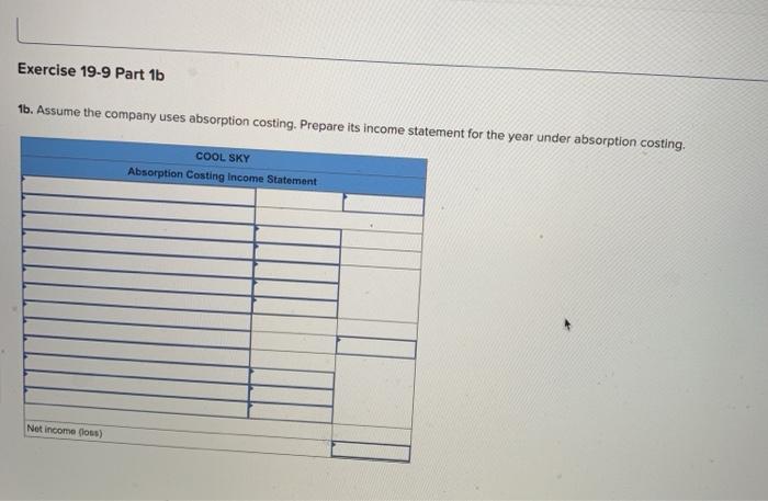 below.) Cool Sky reports the following costing data on its product for