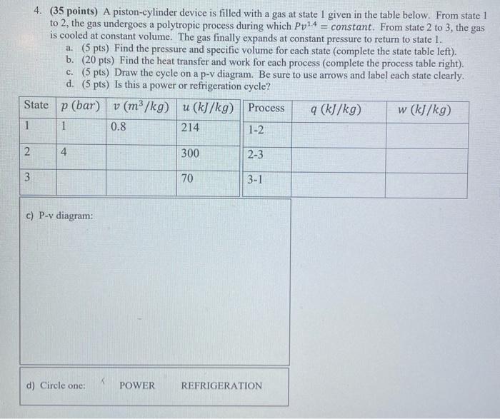 please solve ASAP 4. (35 points) A piston-cylinder device is filled with