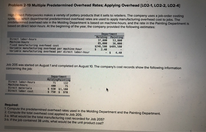  Problem 2-19 Multiple Predetermined Overhead Rates; Applying Overhead (LO2-1, LO2-2, LO2-4)