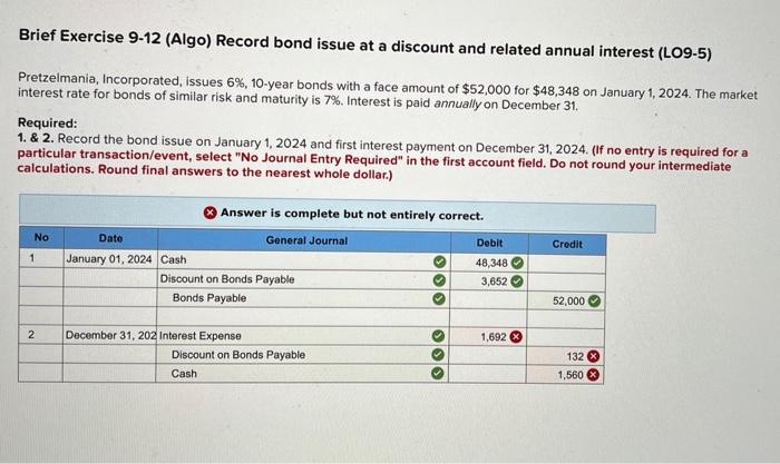 fix the wrong Brief Exercise 9-12 (Algo) Record bond issue at a