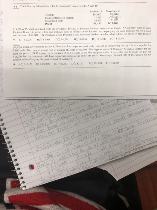  Need help with these Hw problems 8 pt The following information