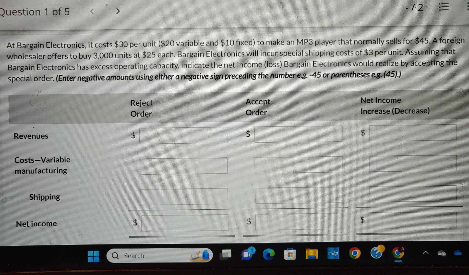 At Bargain Electronics, it costs $30 per unit ( $20 variable