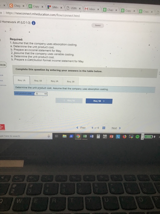 Costing Unit Product Costs and Income Statements; Explanation of Difference in Net