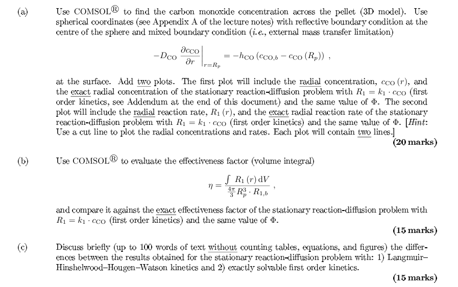  (a) Use COMSOL ? to find the carbon monoxide concentration across