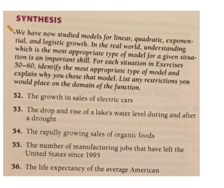  SYNTHESIS We have now studied models for linear, quadratic, exponen- tial,