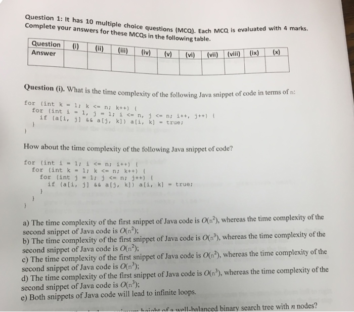  Question 1: It has 10 multiple choice questions (MCQ). Each McQ