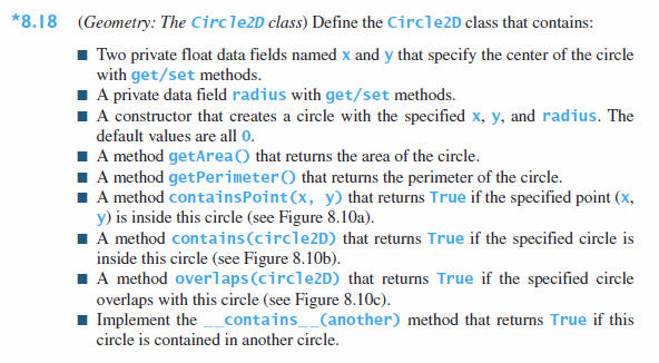  *8.18 (Geometry: The Circle2D class) Define the Circle2D class that contains